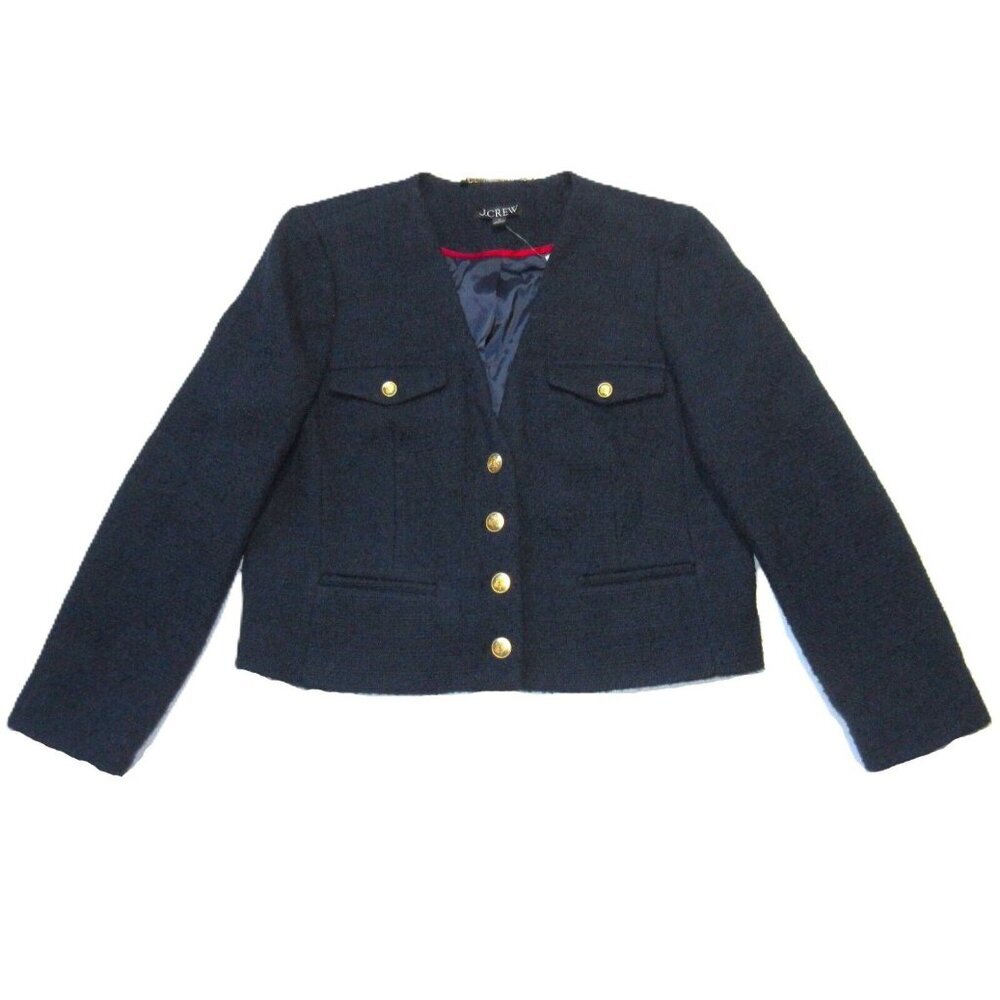 NWT J.Crew V-neck Lady Jacket in Navy Blue Maritime Tweed Crop 14